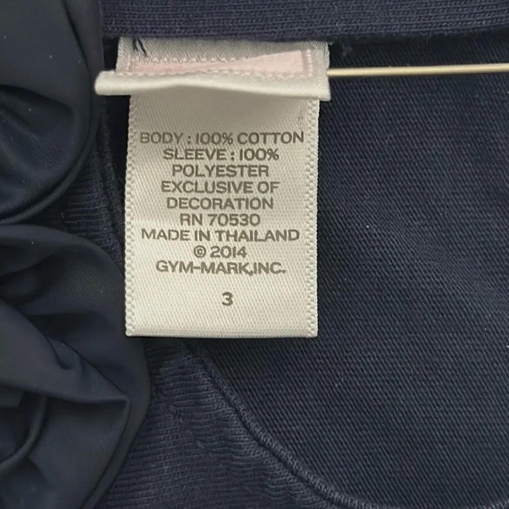 Janie & Jack Girls Top Shirt Size 3 Navy Blue Satin Sheen Rosettes And Sleeves
